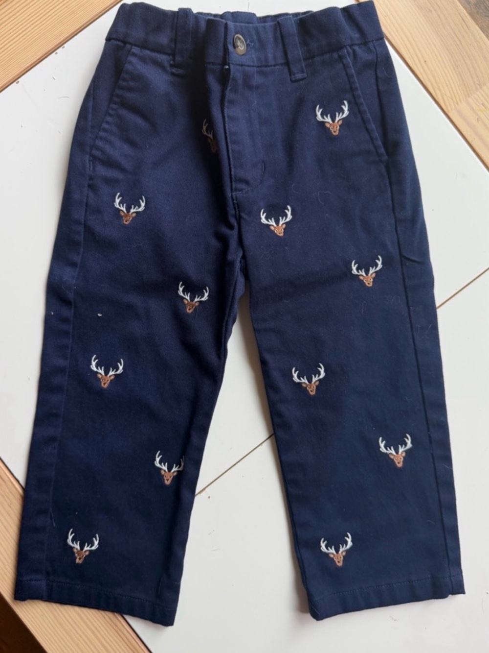 Janie and Jack Navy Pants with Embroidered Deer